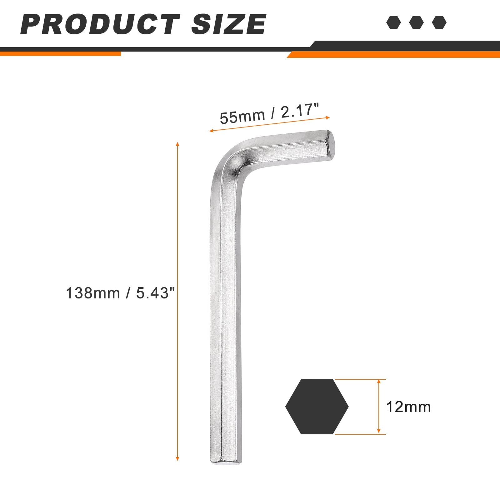 3pcs Hex Key Wrench 12mm L-Shape Hexagon Metric Wrenches Silver