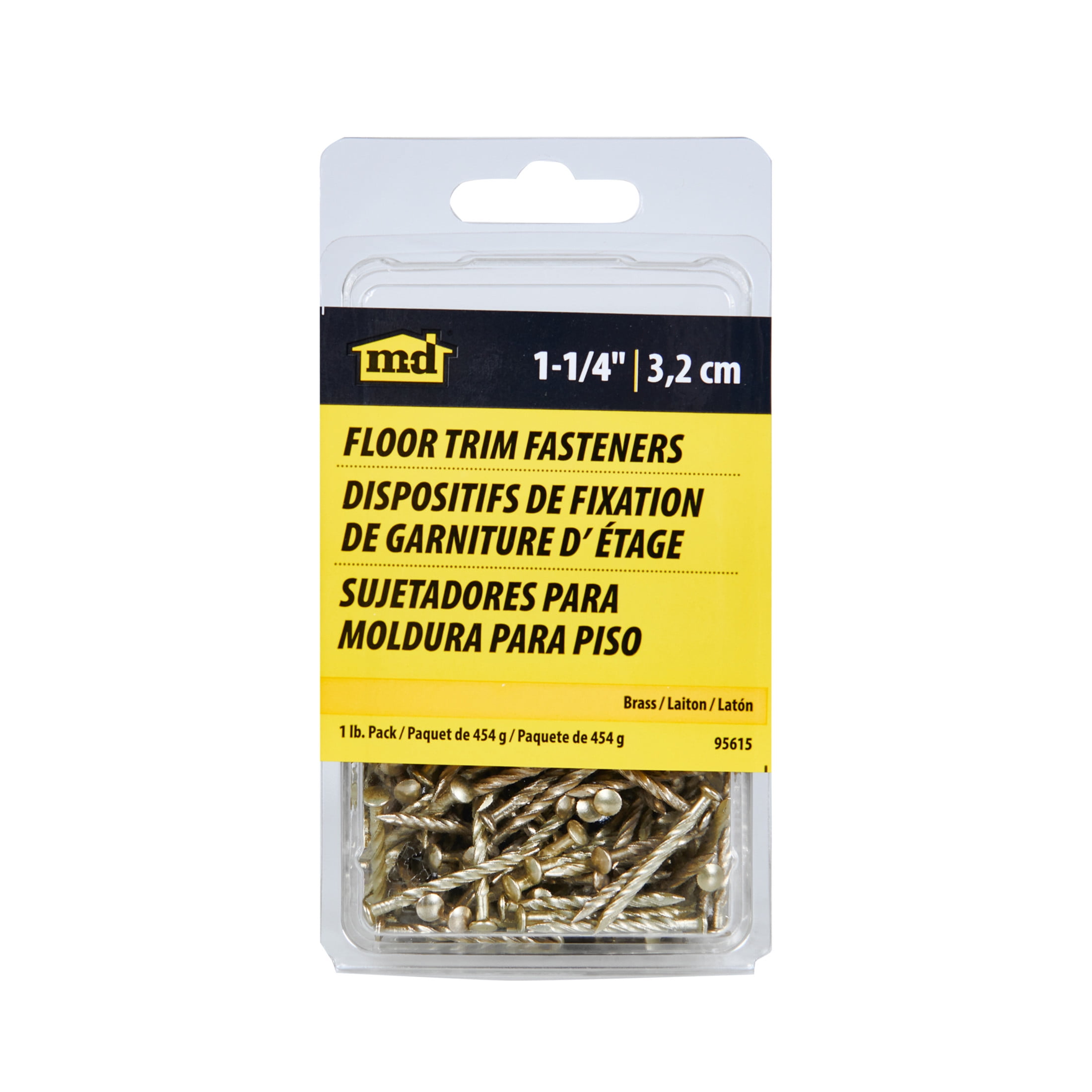 M-D Building Products 95615 1-1/4 In. Satin Brass Floor Metal Screw Nails (1Lb) (3 Packs)
