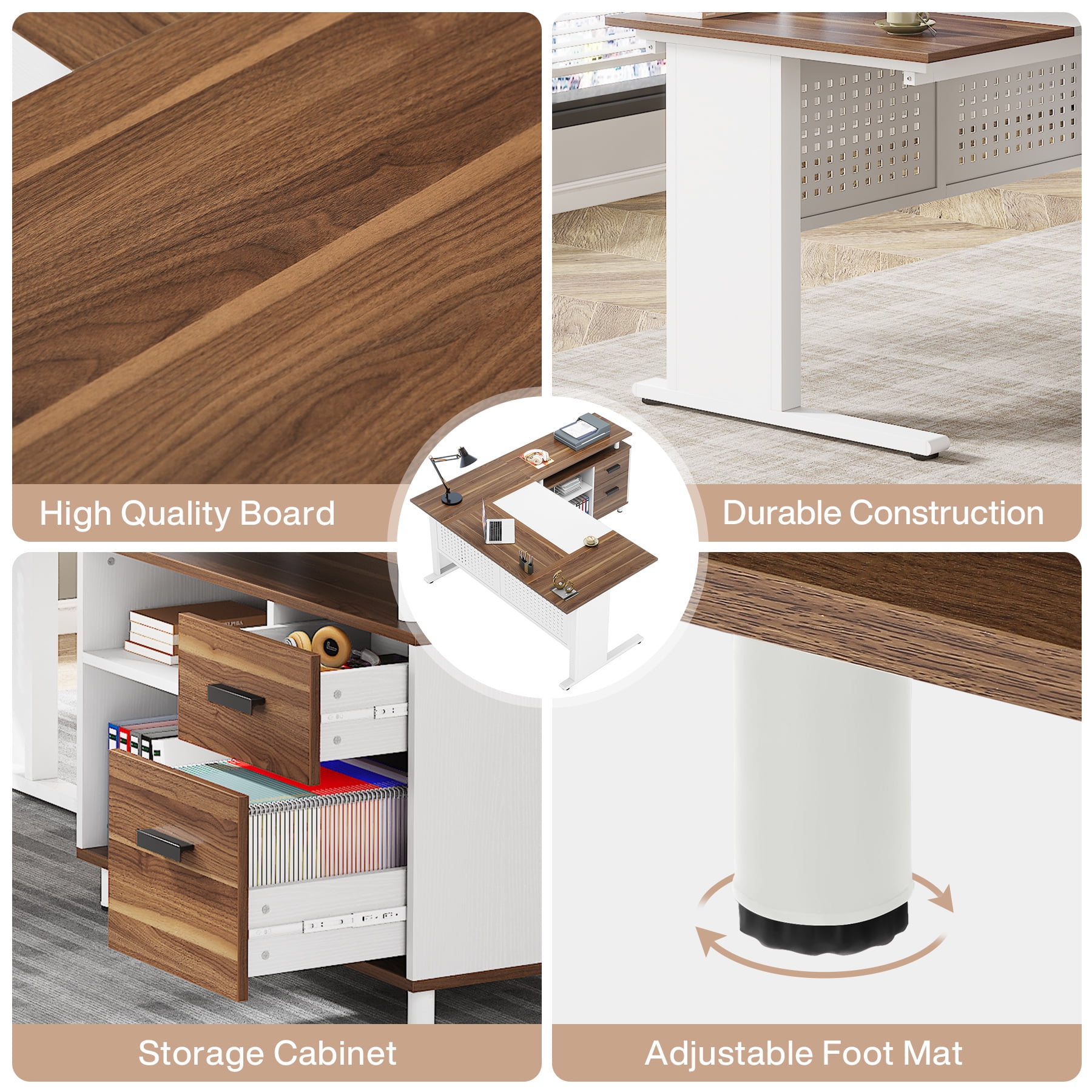 Tribesigns Executive Desk, Large Computer Desk with File Cabinet, Executive Office Desk with Storage Cabinet, Business Furniture Desk Workstation for Home Office