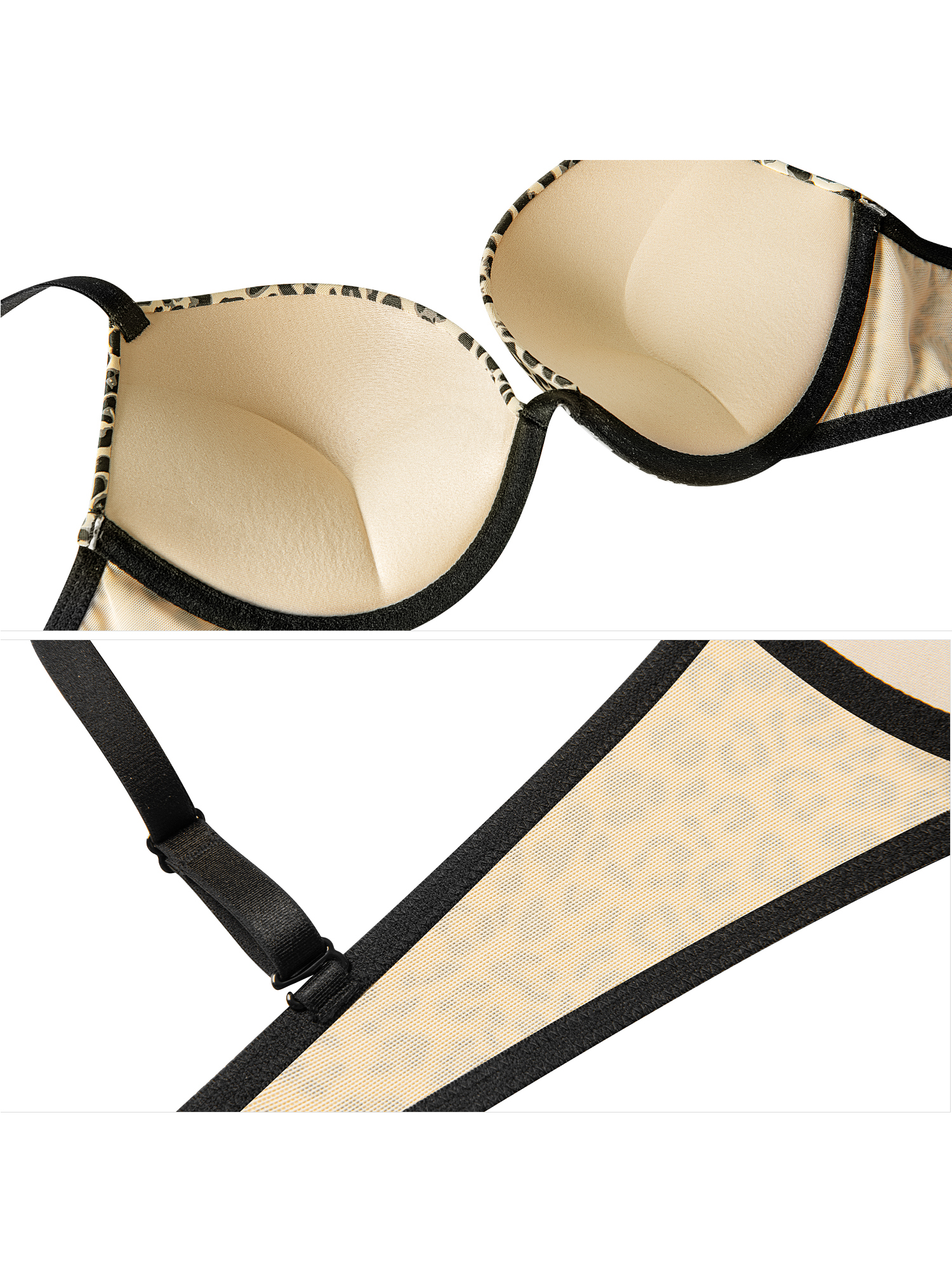 Deyllo Women's Plunge Super Padded Push Up Underwire T Shirt Bra, Leopard Print 36D