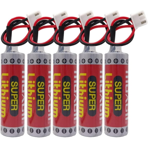 (Pack of 5) ER6C AA 3.6V 1800mAh PLC Battery for Mitsubishi FX F2-40BL with Plug