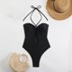 thumbnail image 3 of Conjunto de Bikini de Cintura Alta para Mujeres Color Sólido Sexy Colgantes Ajustables Bikini, Diseño de Corte Alto sin Espalda para Piscina, Playa Y Vacaciones, 3 of 5