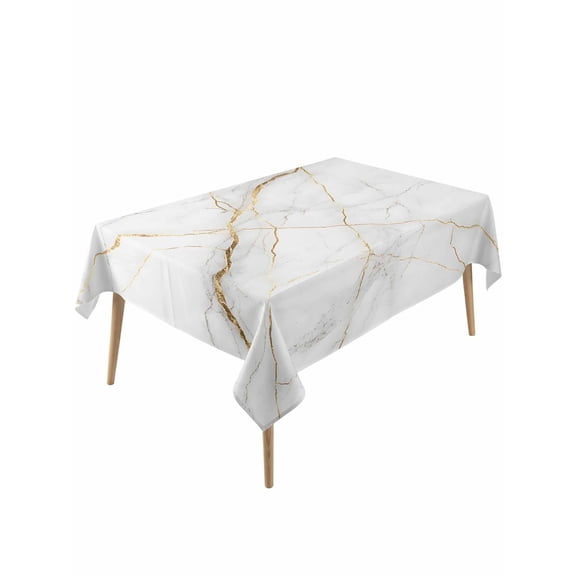 Marble Table Cloth, Grey Golden Crack Minimalistic Abstract Waterproof Tablecloth for Rectangle Tables, Reusable Washable Fabric Table Cover for Restaurant Kitchen Dining Tables 60"x120"