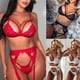 thumbnail image 2 of Conjunto de tres piezas de lencería sexy con liga y escote en V profundo con forma de corazón de melocotón expuesto en la cadera de estilo europeo y americano, 2 of 4