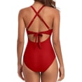 thumbnail image 3 of SMZ Women's One Piece Swimsuits Tummy Control Cutout High Waisted Bathing Suit Wrap Tie Back 1 Piece Swimsuit, 3 of 4
