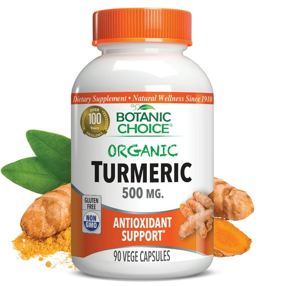 Botanic Choice Organic Turmeric 500 mg Herbal Supplement, 90 Vege Capsules