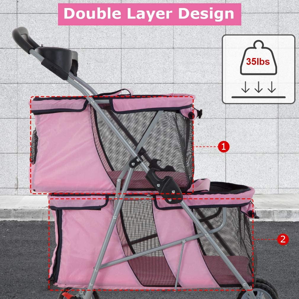 BestPet Dog Stroller Cat Stroller Pet Carriers Bag for Small Medium Dogs Cats Travel Camping 4 Wheels Lightweight Waterproof Folding Crate Stroller with Soft Pad 
