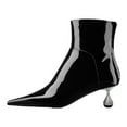 thumbnail image 3 of FSJ Women Unique Teardrop Mid Heel Short Boots Closed Pointy Toe Booties Ankle High Shaft Zipper Shoes Chic Dress Solid Color Business Size 8 Black, 3 of 6