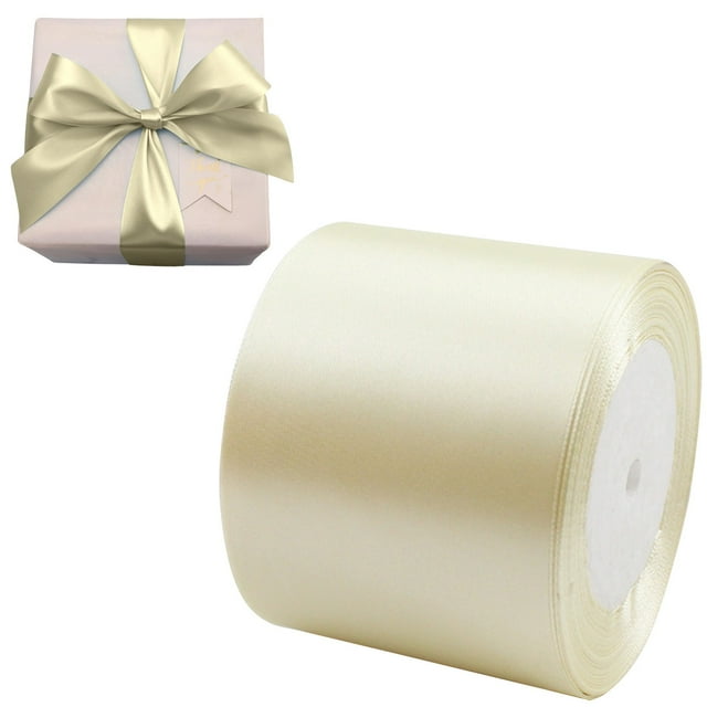 ZTTD Beige Satin Ribbon 3 Inches x 25 Yards, Solid Color Fabric Ribbon for Gift Wrapping, Crafts, Hair Bows Making, Wreath, Wedding Party Decoration and Sewing Projects
