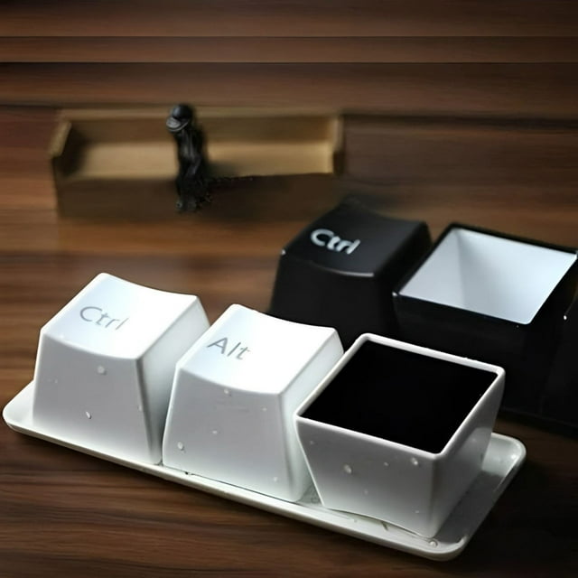 Juego de Tazas con Botones Keycups, Elegante Diseño de Teclado, Vasos Multiusos, Decoración Única para La Oficina o El Hogar, Versátiles para Agua y Café, Ideal Como Regalo, Juego de 3 con B