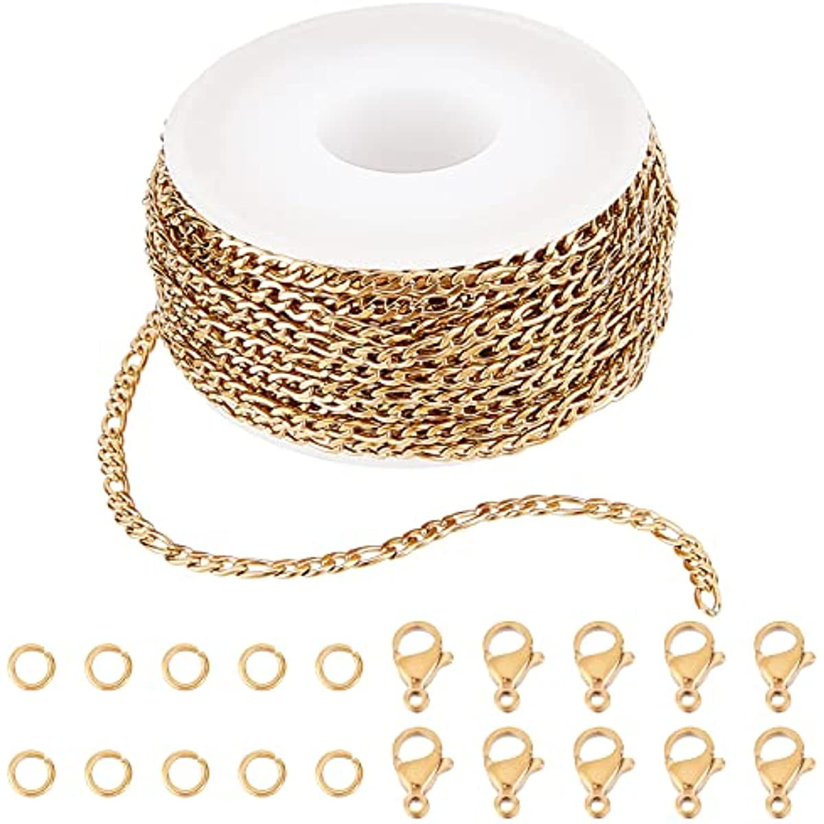 DIY 10M 32.8 Feet 3MM Gold Chain Roll Figaro Chains Stainless Steel