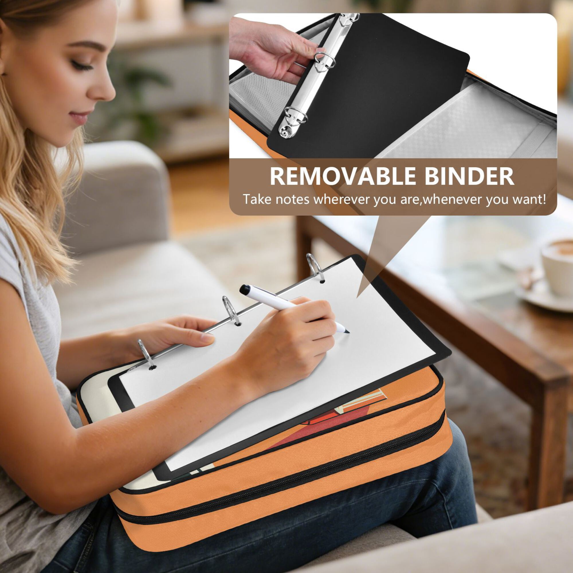 FORMRS Accordion File Folder A4 Size 7-Pocket Expanding Document Organizer Bag with 3 Ring Binder, Orange Glasses