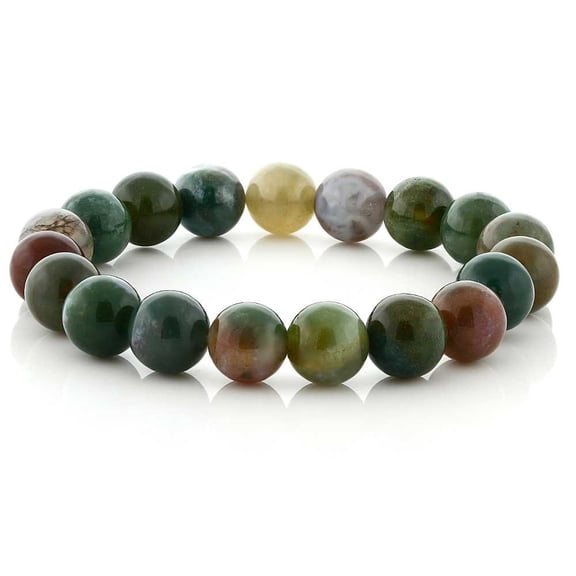Gem Stone King 10MM Round Multi Color India Agate Stretchy Bracelet for Women | Fits up to 8.5 inches Wrist