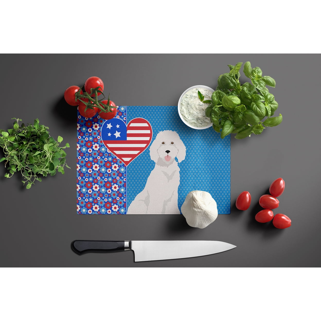 Standard White Poodle Glass Cutting Board Large 12 in x 15 in