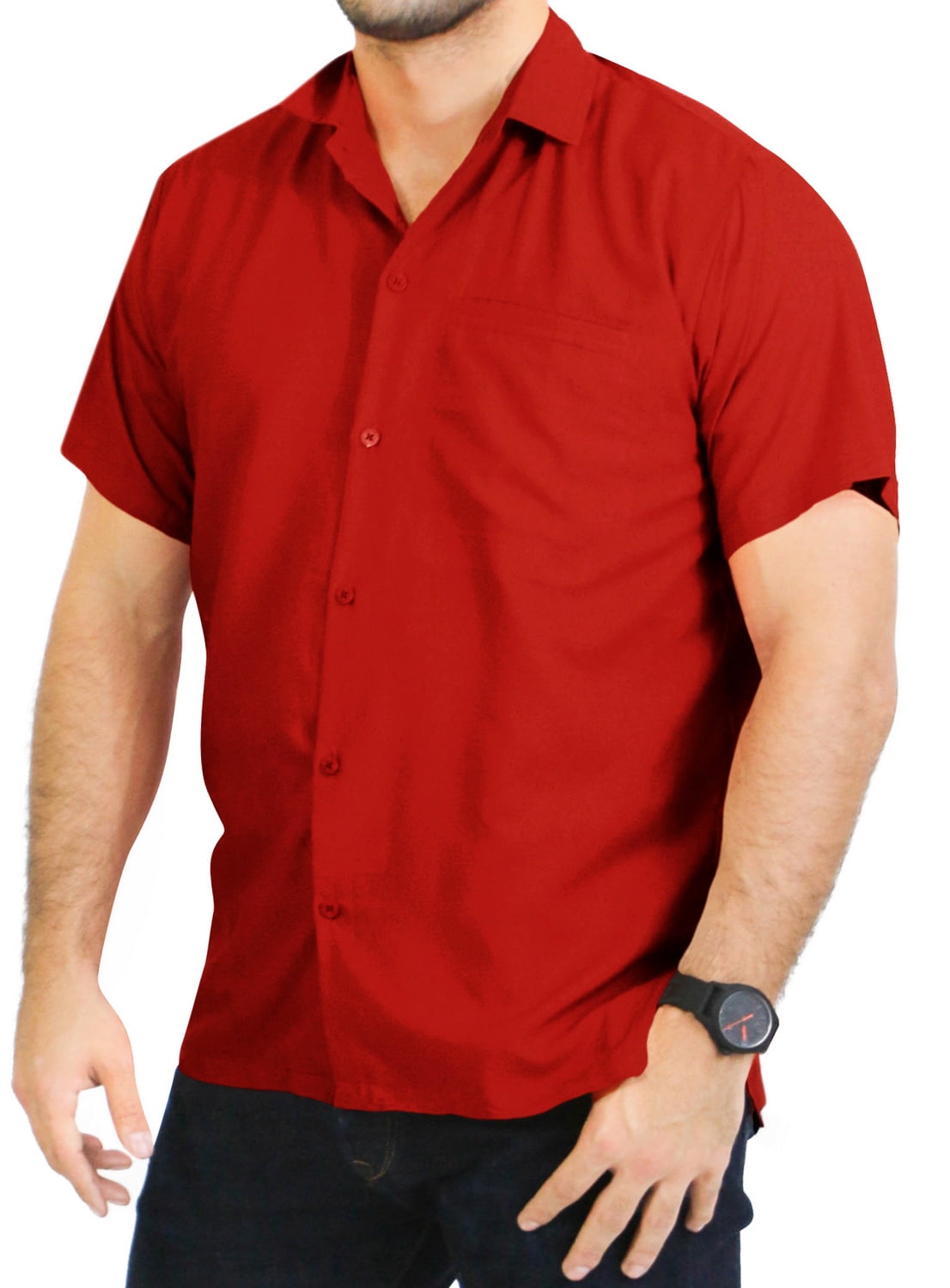 LA LEELA Men's Casual Button Down Short Sleeve Business Untucked Shirt  Solid Oxford Shirts for Men 5XL Red, Plain