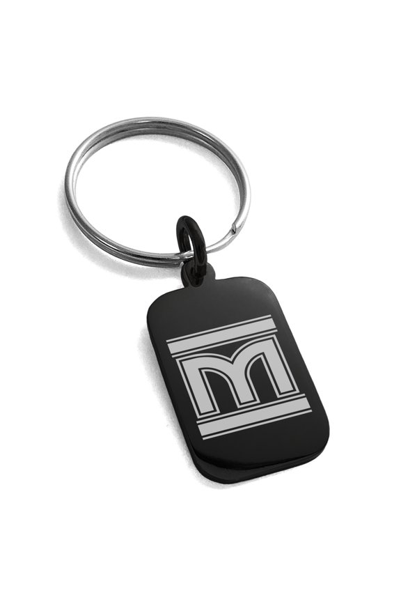 Stainless Steel Letter M Initial Empire Monogram Engraved Small Rectangle Dog Tag Charm Keychain Keyring