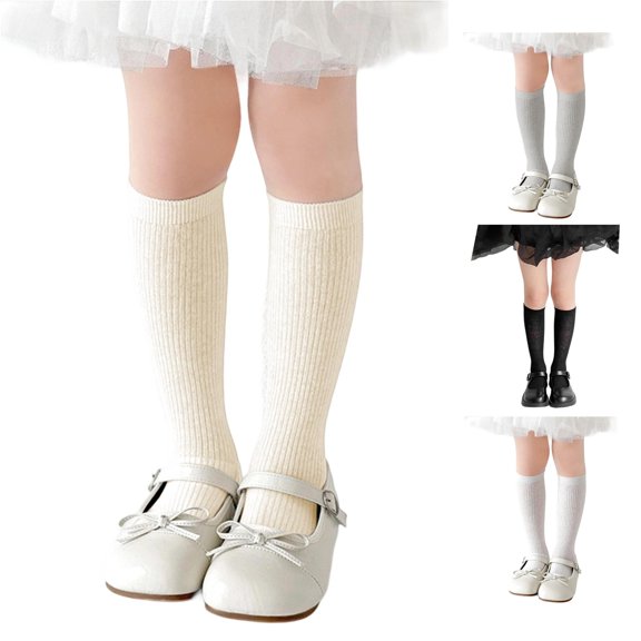 JCCXIN Toddler Baby Girls Knee High Socks Cotton School Uniform Frilly Socks Breathable Athletic Outdoor Sports Socks Soft Home Everyday Wear,Beige,5-8 Years