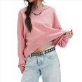 thumbnail image 2 of Sudadera Corta de Larga con Cuello Redondo para Mujer, Lindas y Holgadas. Rosa XL, 2 of 10