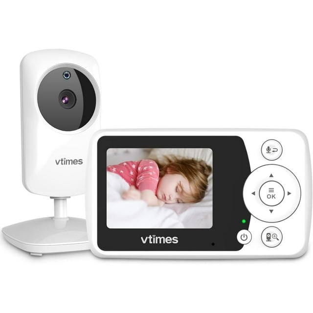VTimes Monitor de bebé con cámara y audio, monitor de vídeo para bebé sin WiFi visión nocturna, pantalla LCD de 2,4 pulgadas, cámara portátil para bebé, modo VOX, alarma de giro, inclinación y zoom y