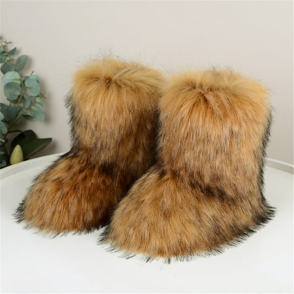 Women Faux Fur Boot Furry Fluffy Snow Boot Short Boots Warm Comfortable Outdoor Flat Shoes