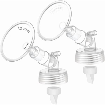 2X 12 mm Maymom Two-Piece Wide Neck Pump Parts Compatible with Spectra S1,Spectra S2 Pumps and 2 Valves; Incl Wide Mouth Flanges; Not Original Spectra Flange; (12mm Flange with Valve)
