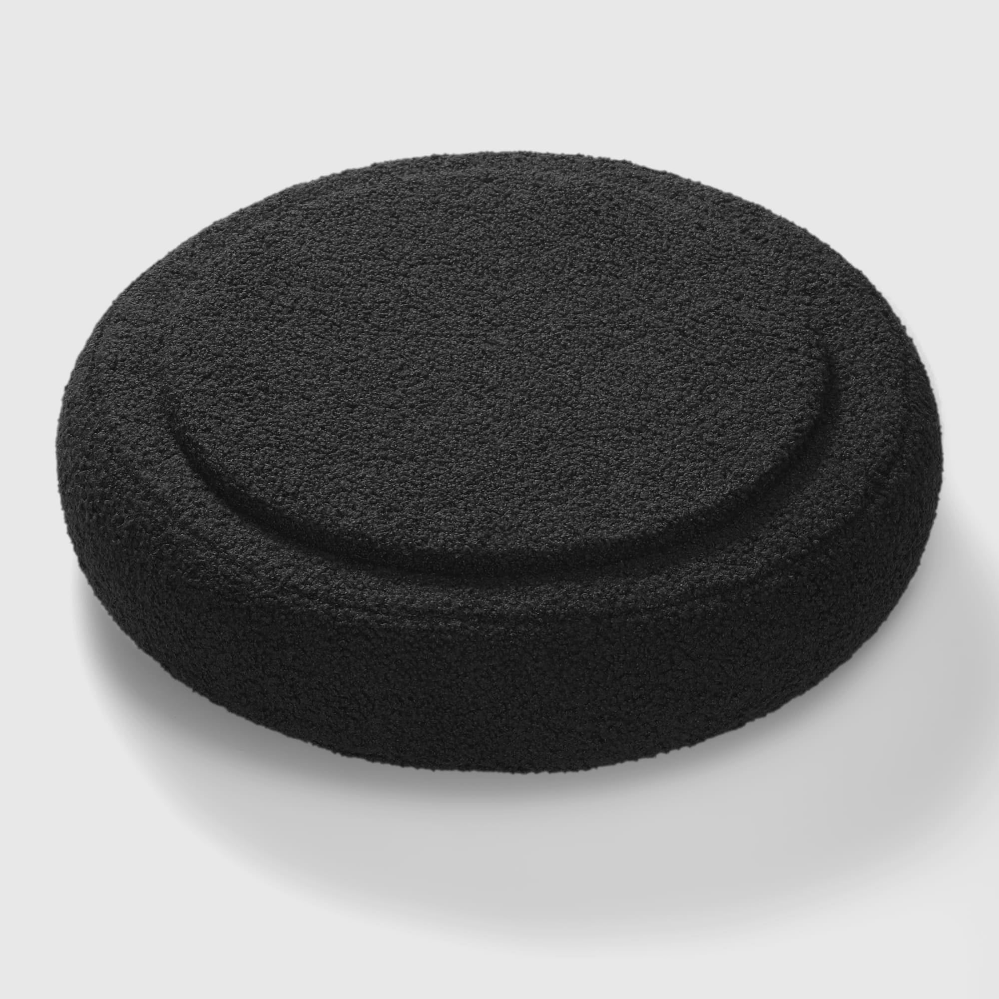 WestinTrends Mid-Century Modern Faux Sherpa Round Storage Ottoman, Black