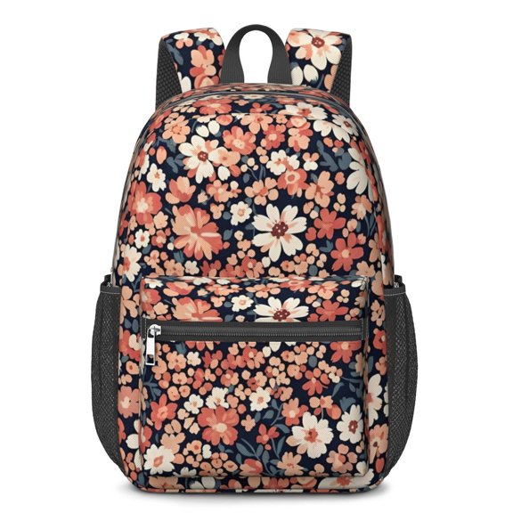 Pioneer Flower Floral Print Pattern 17" School Backpacks for Teens,Waterproof Oxford Fabric,S-Shape Padded Straps for School,Travel,Hiking,Camping