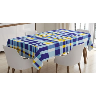 Ambesonne Yellow and Blue Tablecloth Rectangular Table Cover, Scottish Tartan, 60"x90", Pale Violet Blue