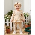 thumbnail image 5 of Cjfdfy Newborn Baby Girls Fall Romper Clothes Solid Ruffled Long Sleeve Bubble Dress Bodysuit And Bow Headband Infant Cute Jumpsuit Fall Winter Outfit 0-18 Months, 5 of 9