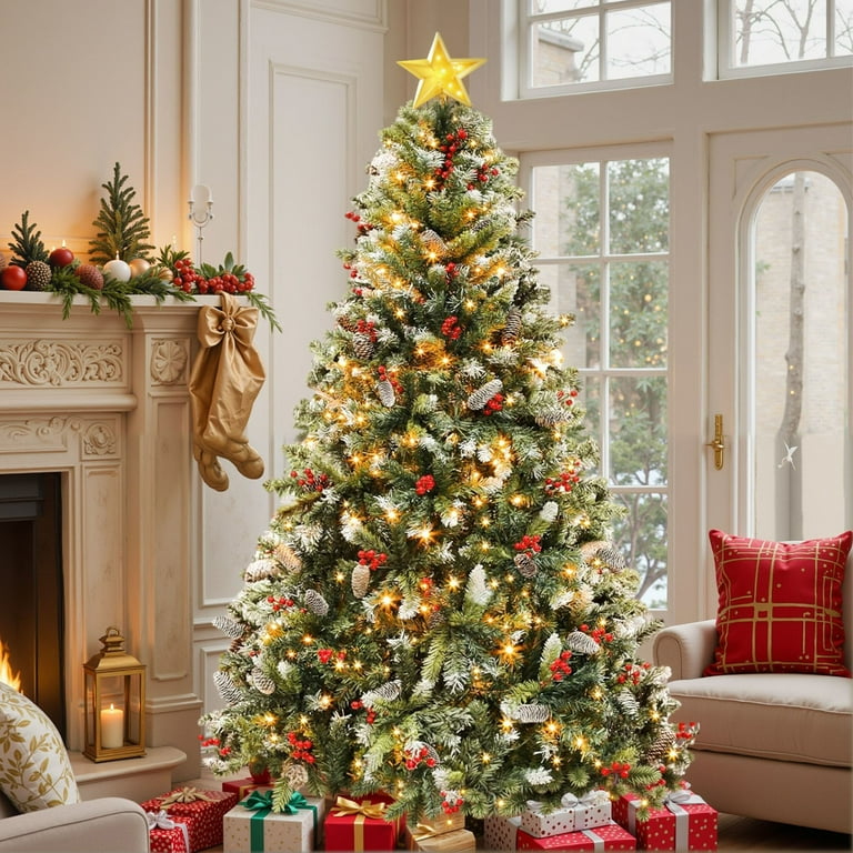 Uforic 7.5ft Pre-Lit  Artificial Christmas Tree with 1398 Branch Tips&550 Lights, Remote Control, Green