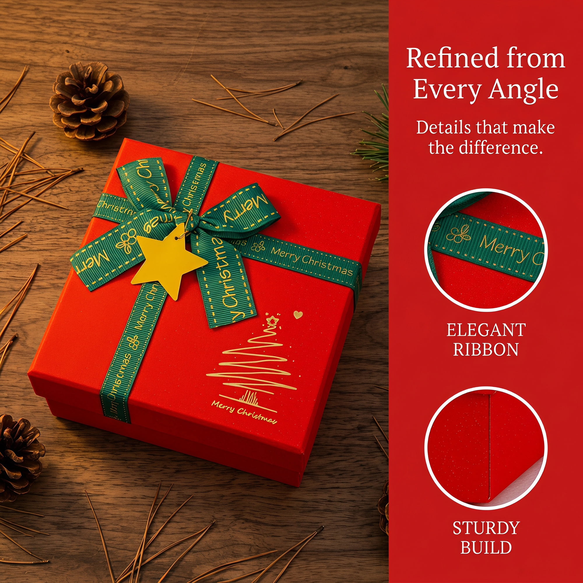 Unique Bargains Classic and Cozy Christmas Pattern Gift Box Red 5.9"x5.9"x2.8"