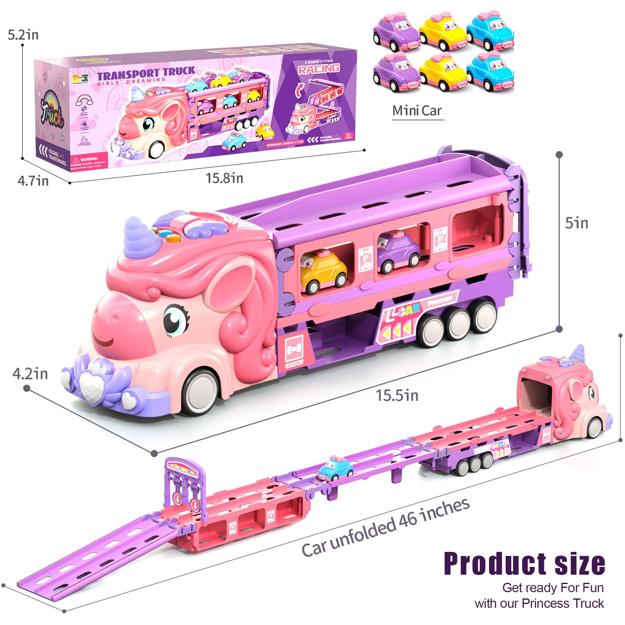 Flynow Unicorn Carrier Truck with 2-Player Race Track photo 6