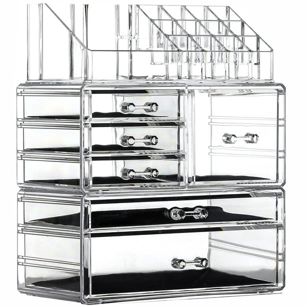 Organizador de maquillaje Cq acrílico transparente, apilable, 6 cajones, x3