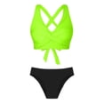 thumbnail image 3 of Bosfbaoi Swimsuit for Women 2-Piece High Waisted Bikini Set Twist Front Crisscross Back Top Classic Brief Bottom Regular Solid Bikini Sets for Women, 3 of 6