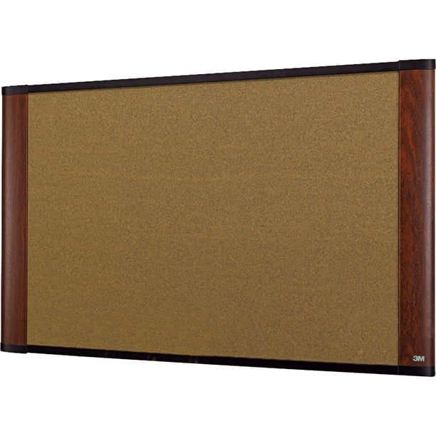 3M Cork Bulletin Board, 72" x 48", Aluminum Frame w/Mahogany Wood