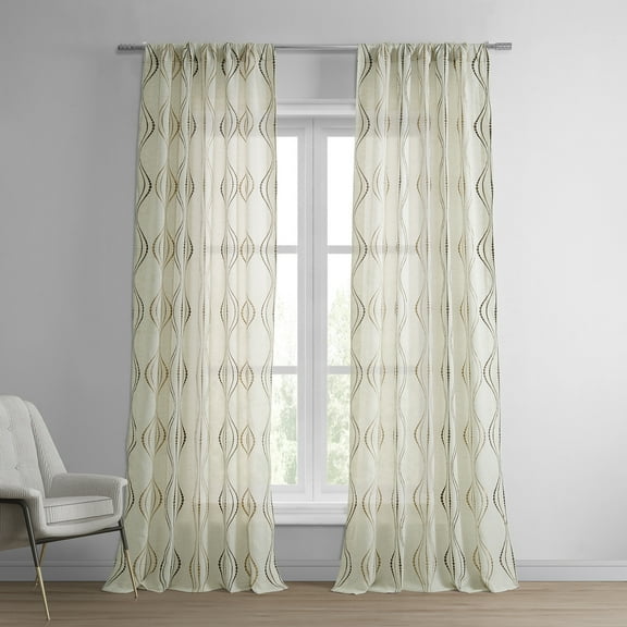 Suez Bronze Embroidered Faux Linen Sheer Curtain (1 Panel), Suez Bronze, 50W X 108L