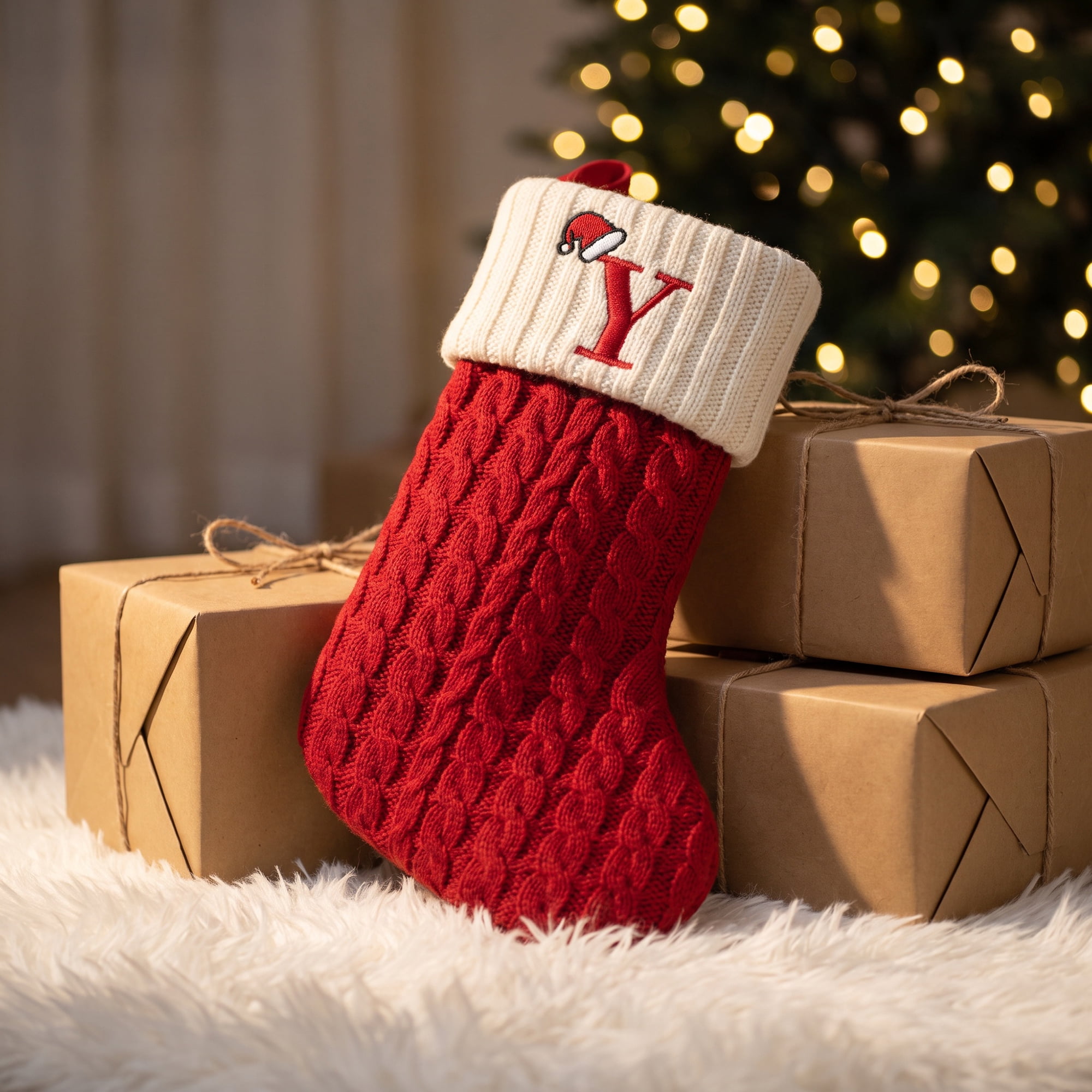 Unique Bargains Cartoon Christmas Luxury Grand Hearth Accent Stocking Letter Y 8"
