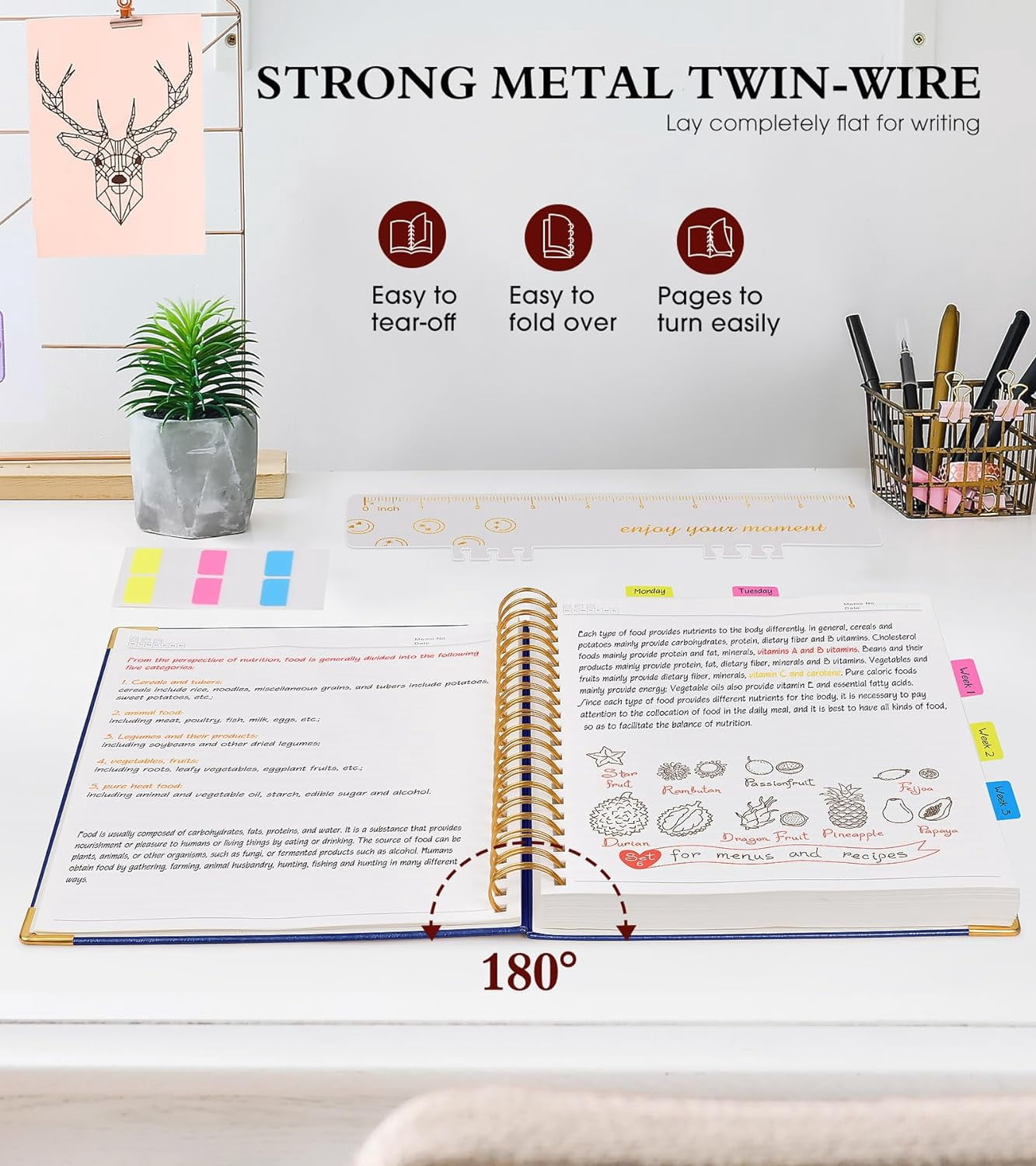 5.75"×8.38" A5 Leather Hardcover Spiral Notebook, 300 Pages, 100GSM College Ruled Journal for School & Work, Navy