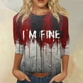 thumbnail image 2 of USOCUTE I'm Fine T Shirt for Women Bloody Shirts 3/4 Sleeve Splatter Funny Spooky Halloween Shirts 2024 Crew Neck Fashion Problem Solved Shirts Halloween Tops Wine 3XL, 2 of 5