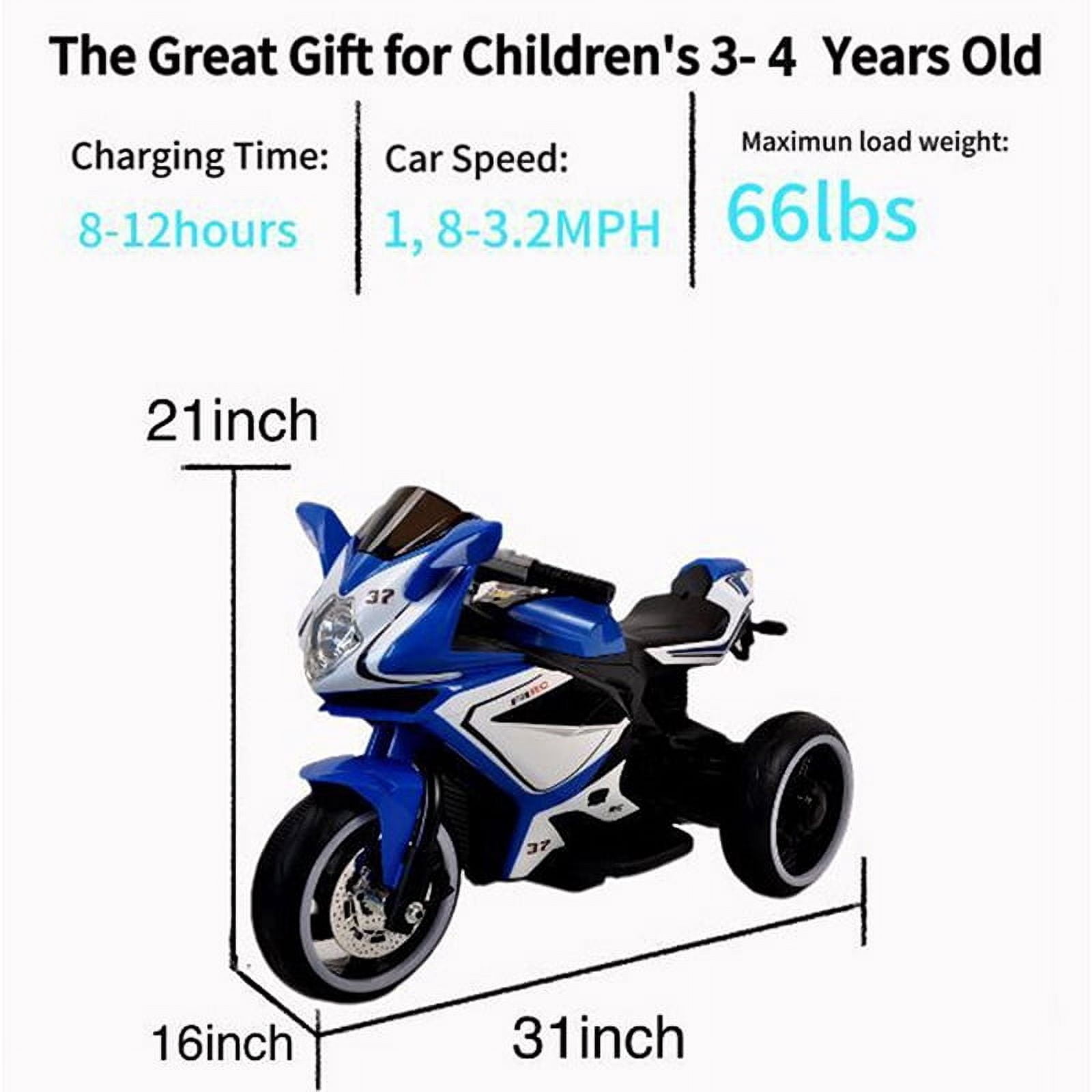 POVANLI 12V Kids Electric Motorcycle, Battery Power Ride on Motorcycle Toy with Slow Start, Power Display, Lighting Wheels, Bluetooth, USB, MP3, Early Education for Children Aged 3-4, Gift (Blue)