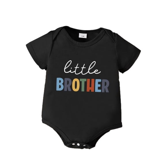PureChapter Baby Boys' "Little Brother" Colorful Letter Print Short Sleeve Bodysuit - Soft Newborn Romper with Snap Closure
