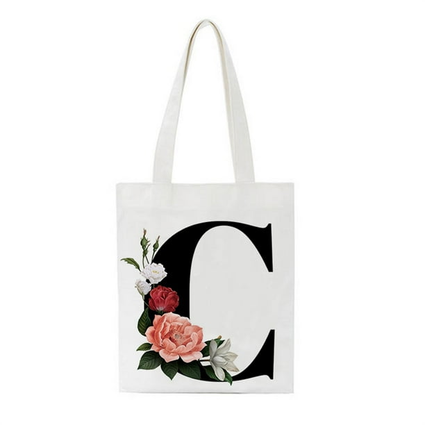 Moocorvic Clearance Personalised Initial Tote Bag Floral Watercolour