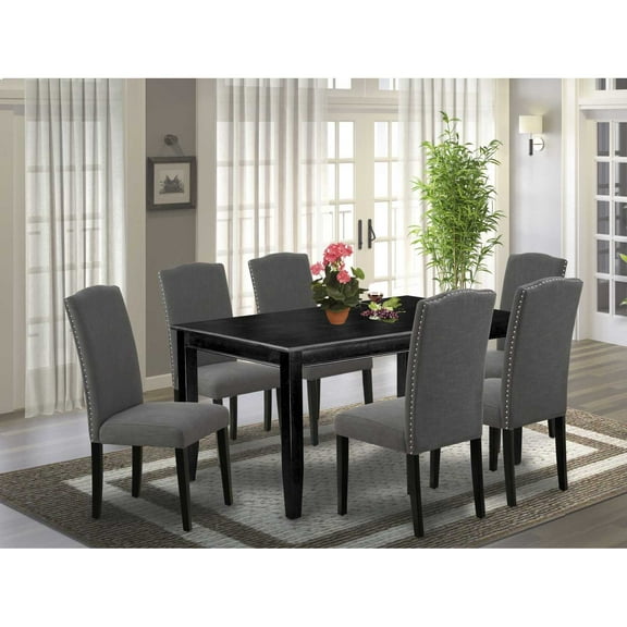 East West Furniture Dudley 7-piece Wood Dining Set in Black/Dark Gotham Gray
