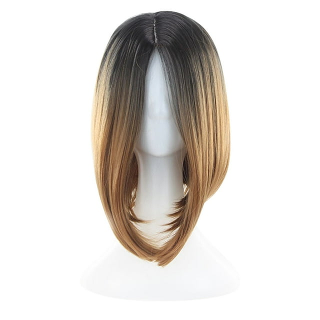 WIFKLSIIPG Party Wig Gradient Short Straight Hair Highlight Female Wig Wig Realistic Straight with Flat Bangs Synthetic Colorful Daily Party Wig Natural as Real Hair