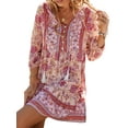 thumbnail image 5 of Women's Boho Print Dress Bohemian Vintage Floral Printed Beach Long Sleeve Dress, 5 of 7