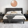thumbnail image 4 of Einfach Queen Size Platform Bed Frame with Wingback Headboard, Dark Grey, 4 of 6