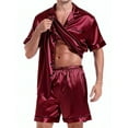 thumbnail image 3 of Men Satin Silk Pajamas Sets Short Sleeve Sleepwear Button-Down PJs Sets Two-Pieces Loungewear with Pockets, 3 of 5