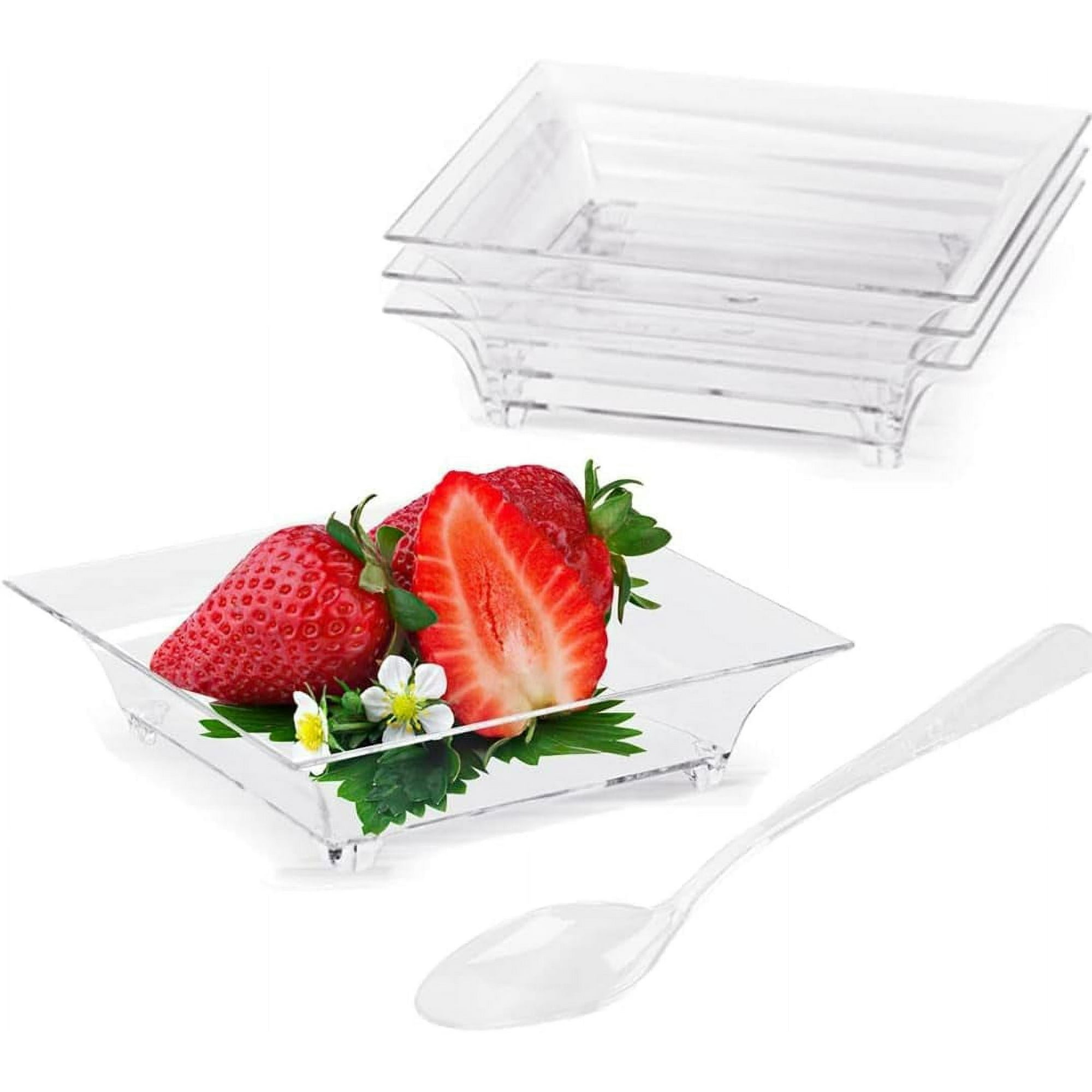 Mini Appetizer Plates Mini Dessert Plates for Appetizers with Tasting Spoons Small Disposable Plastic Plates Set Reusable Crystal Clear Plastic Party Serving Hors D oeuvres Plates 100PCS Square Walmar...