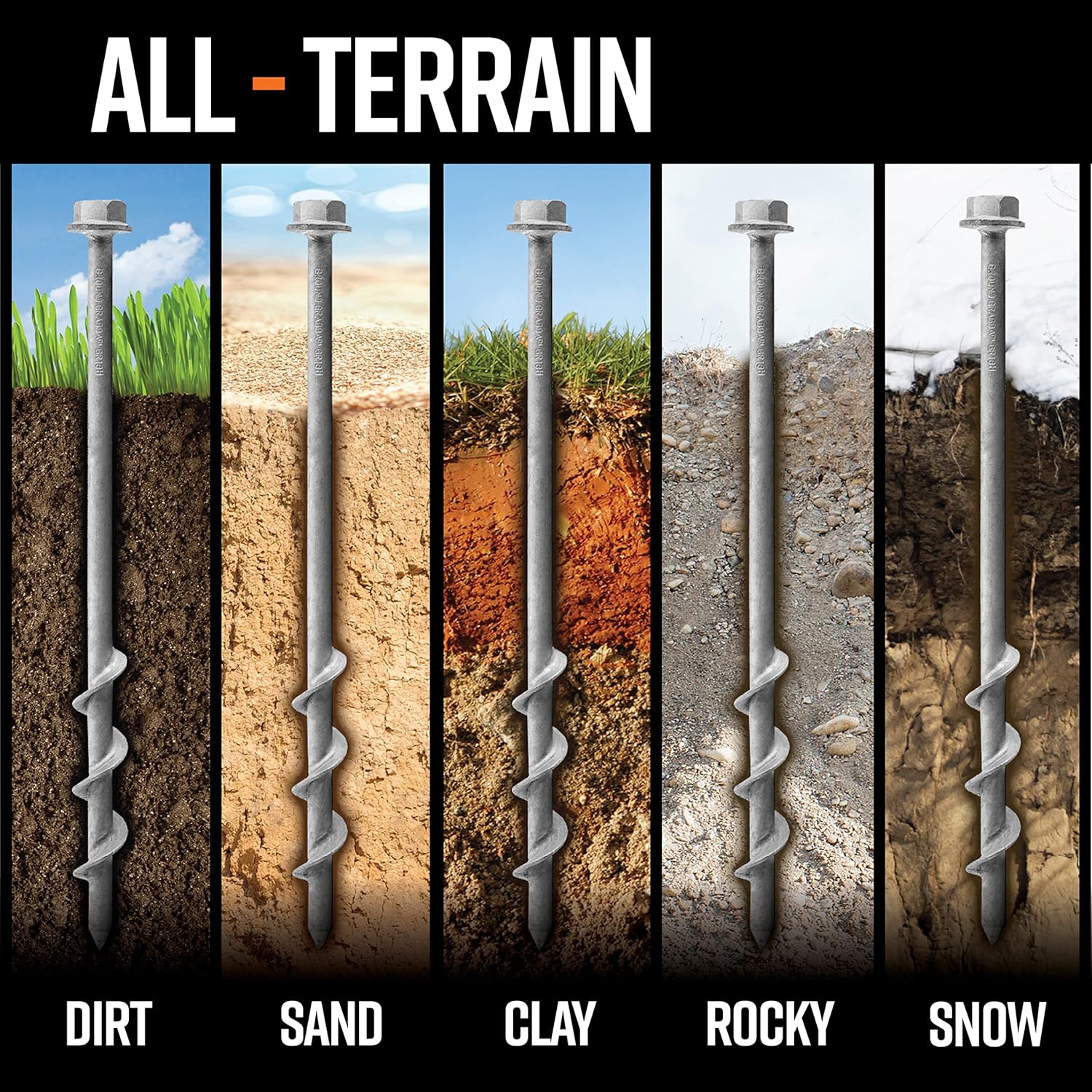 Screw in Tent Stake for Sand and Loose Ground | Premium Drill Driven Ground  Earth Screws | Sand Screw  | 4X GroundGrabba Pro 1 Stakes