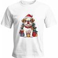 thumbnail image 1 of Camisetas gráficas de manga corta para hombre con diseño de perro y gorro de Papá Noel en el árbol de Navidad, 1 of 8